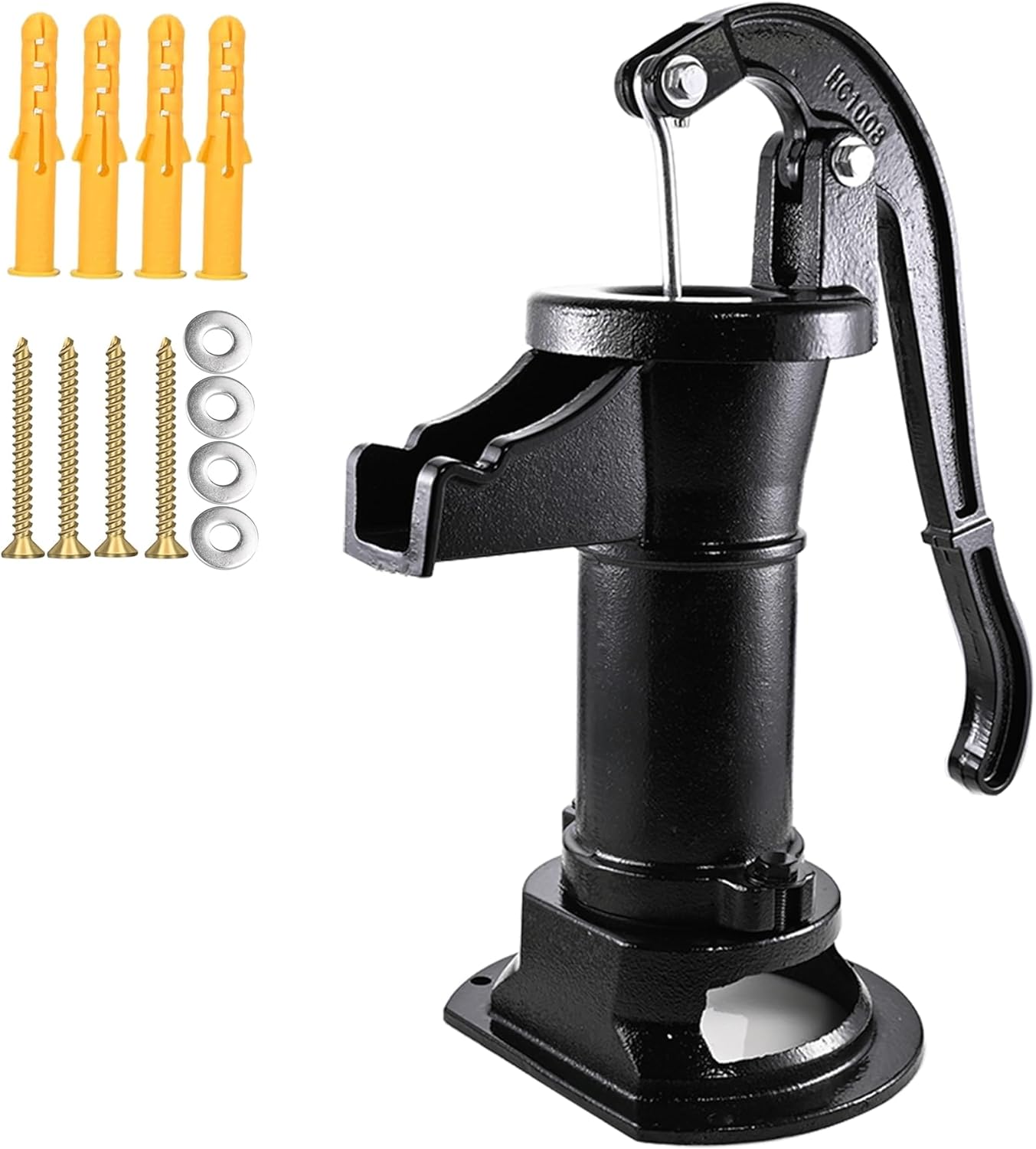 Durable Antique Cast Iron Pitcher Pump: Manual Hand Shake Suction Well Pump for Water Transfer, 25ft Maximum Lift, Easy Installation, Suitable for Outdoor Gardens, Ponds, and Backyards. (Yellow)