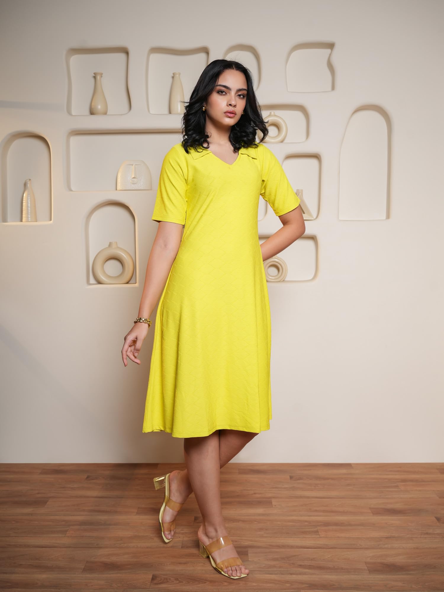 Purvaja Womens A-Line Midi Length Dress (Nisi-062-Lemon_Lemon_X-Large)