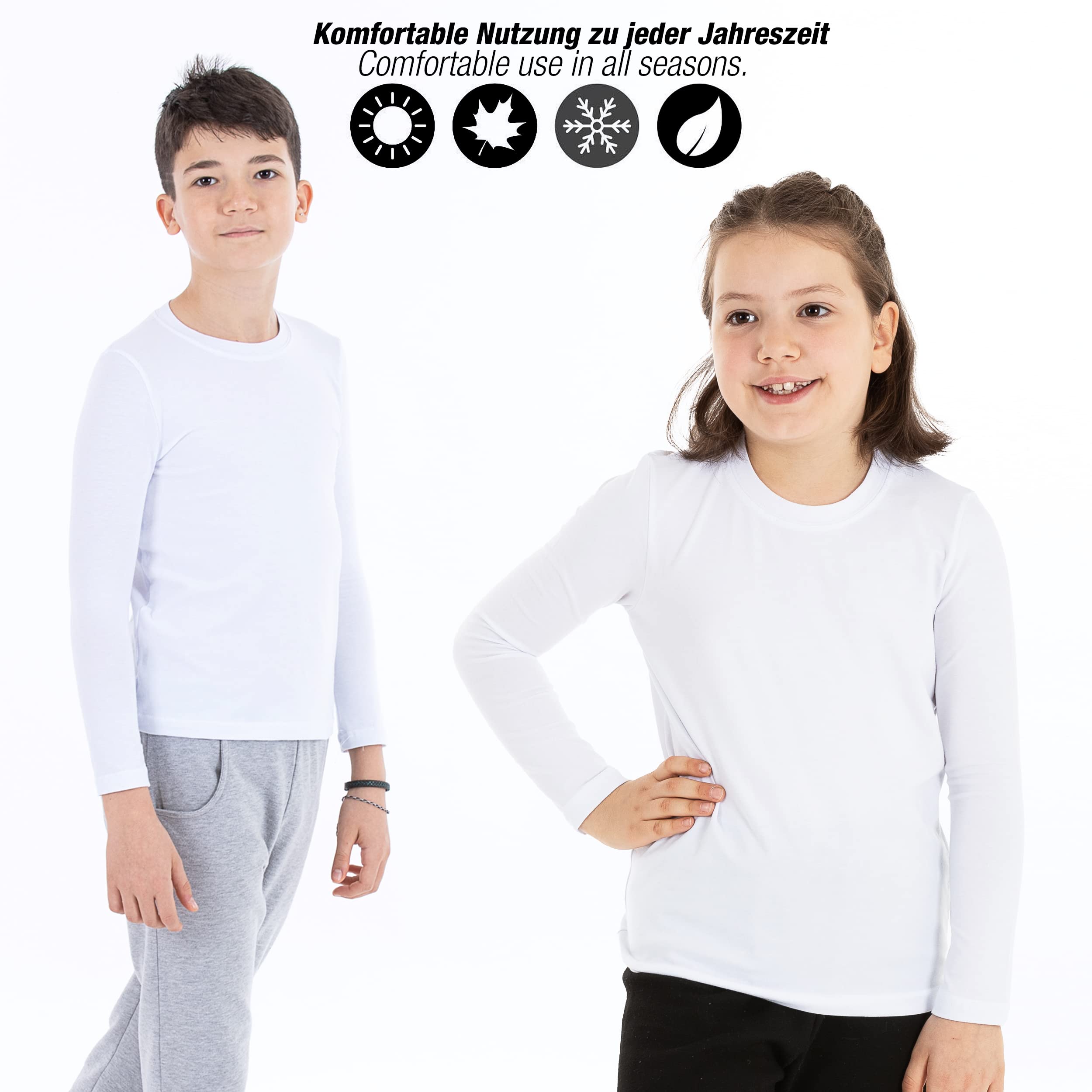 LOREZA ® 3 sous-vêtements Manches Blanc Longues Enfants Garçons Filles sous-Vetements Maillots de Corps Chemise