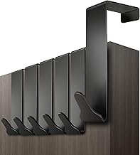 Menz Over Door Hook 6 Pack Black, Stable Overdoor Hanger. Rust-Free Door Hangers for Clothes, 3.6cm Fit. 15kg Coat Hanger, Stainless Steel with EVA Pads, Prevents Scratches