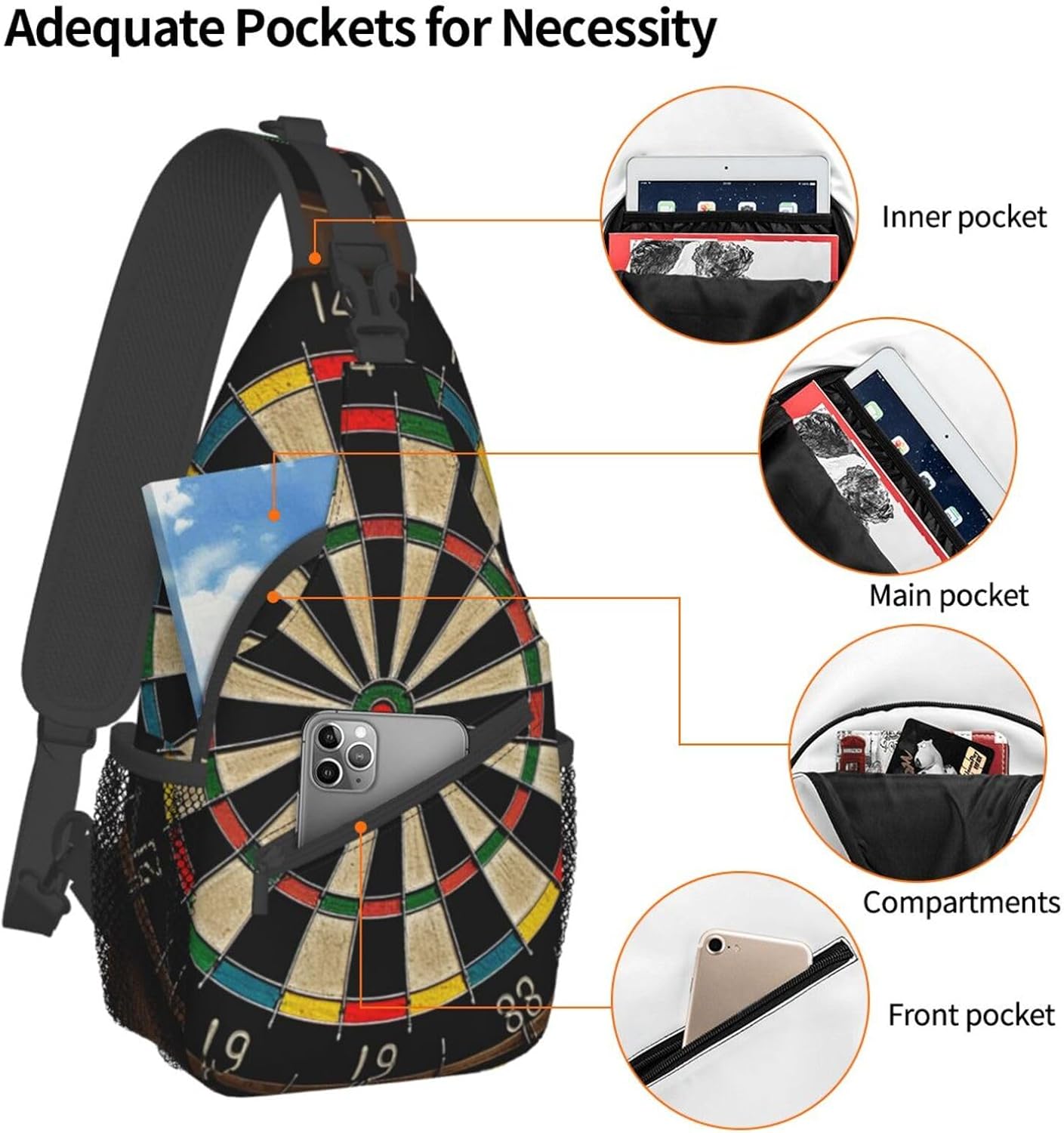 Sling Bag for Women Men Crossbody Bag Small Sling Backpack Dart board Chest Bag Hiking Daypack