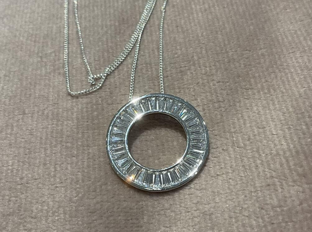 Ssjewel 2.50 Carat Diamond Baguette Cut Circle Pendant With Necklace Circle Baguette Cut Channel Set In 14K White Gold Finish
