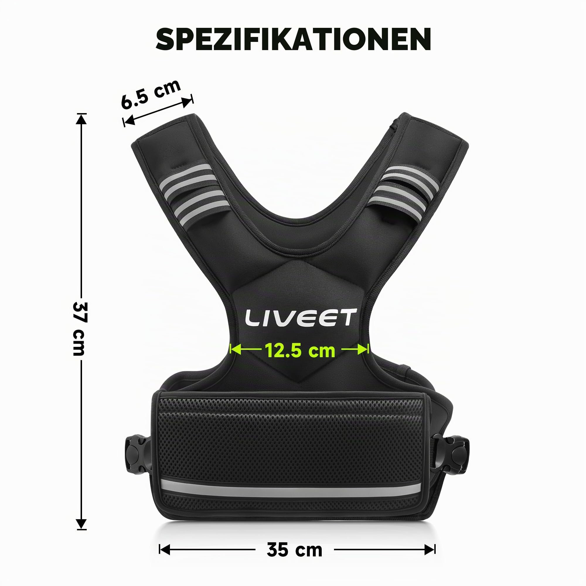 Verstellbare Gewichtsweste für Damen und Herren, 1,8-14,5 kg Gewichtsweste mit 6 Eisensandbeuteln, Laufweste mit reflektierenden Streifen, verstellbare Schnallenriemen für Gehkrafttraining