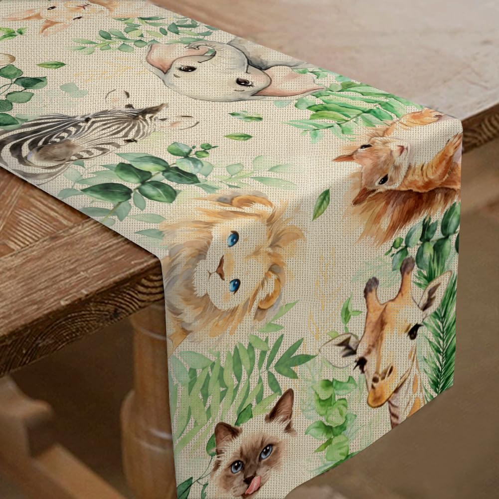 SUPERDANT Jungle Animals Table Runner 72x13 Inch/183x33cm Watercolor Plants Polyester Fabric Table Decor for Dining Table Kitchen Home Decor and Party Multicolor Housewarming Gift