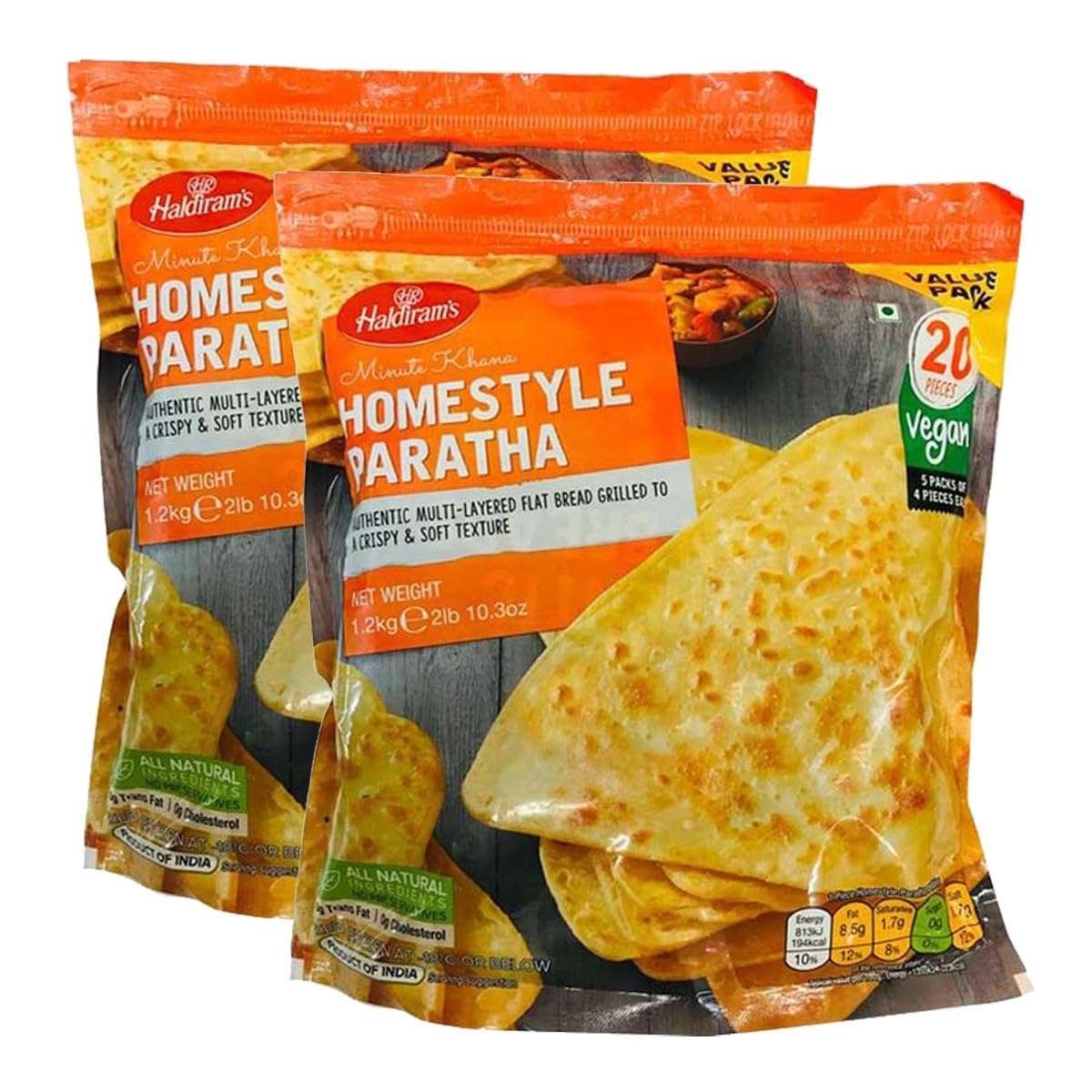 Haldiram's Homestyle Paratha, Authentic Multi-Layered Flat Bread Grilled to a Crispy and soft texture, No Preservatives, Indian Origin - 1.2kg (Pack of 2)