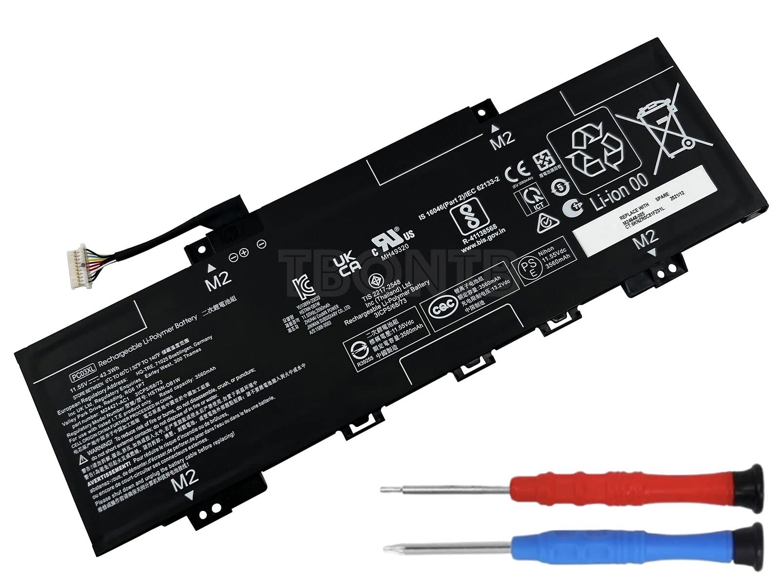 TBONTBPC03XL Battery Compatible with HP Pavilion X360 14 Convertible PC 14-DW 14-DY 14-DH 14-BA 14-CD 14-EK 15-ER PC03043XL HSTNN-OB1W M24421-271 M24648-005 TPN-DB0E Series [11.55V 43.3Wh 3560mAh]