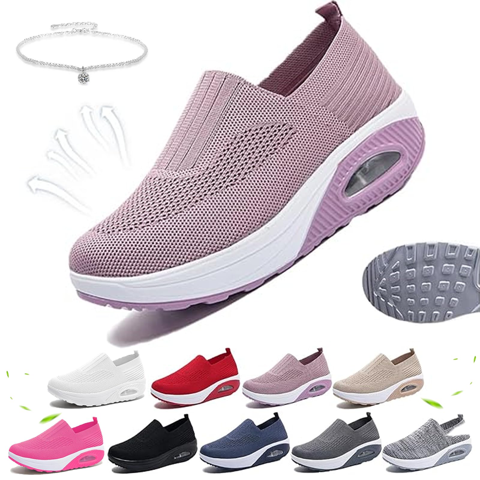 Scarpe da ginnastica ortopediche da donna, comode scarpe da ginnastica con base basculante e plateau, con cuscinetto d'aria, scarpe da passeggio con supporto per arco plantare, scarpe leggere con