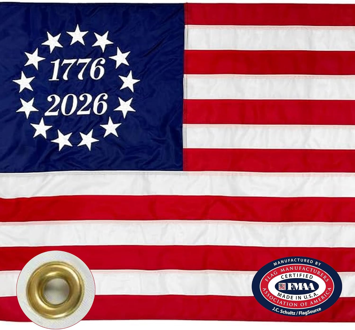 FlagSource Betsy Ross 250th Anniversary Flag Made in USA - 1776 2026 Commemorative 13 Star American Flag for Indoor and Outdoor Use, Embroidered Field & Sewn Stripes, Historic & Fade Resistant, 3x5 ft