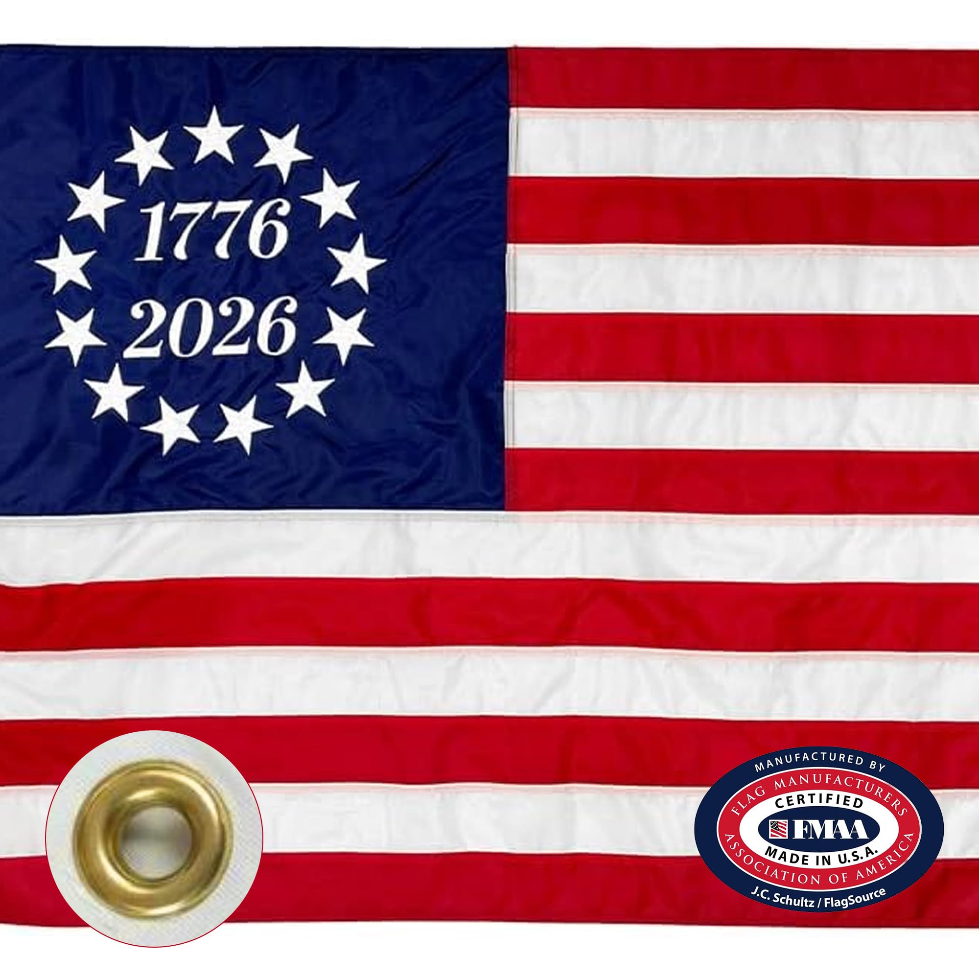 Betsy Ross 250th Anniversary Flag Made in USA - Nylon, 1776-2026, 3x5 ft