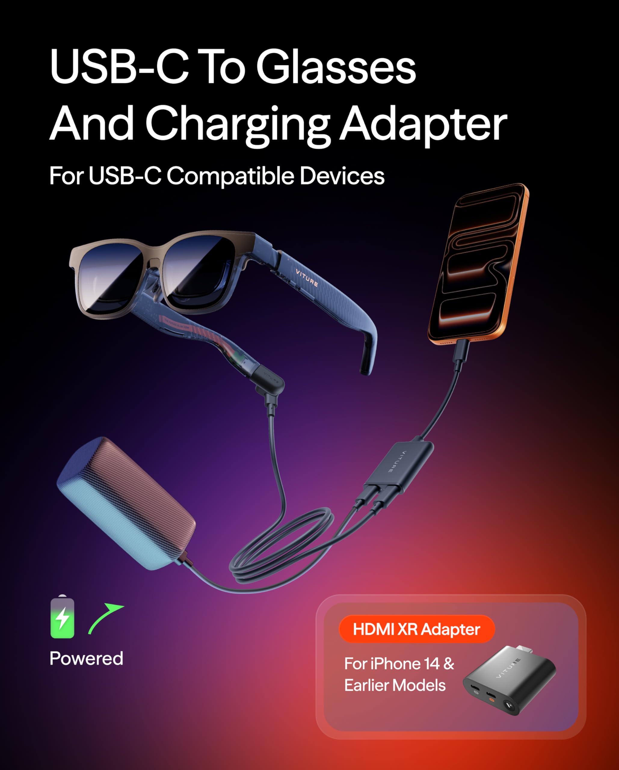 VITURE Luma Pro Gafas XR (Grande) & USB-C XR Adapter Pro Bundle para iPhone 17/16/15, Multi-Pantalla, Vídeo Espacial & VR, 3D Inmersivo con 1 Clic, 3Dof Mejorado, Juega/Trabaja Mientras Cargas