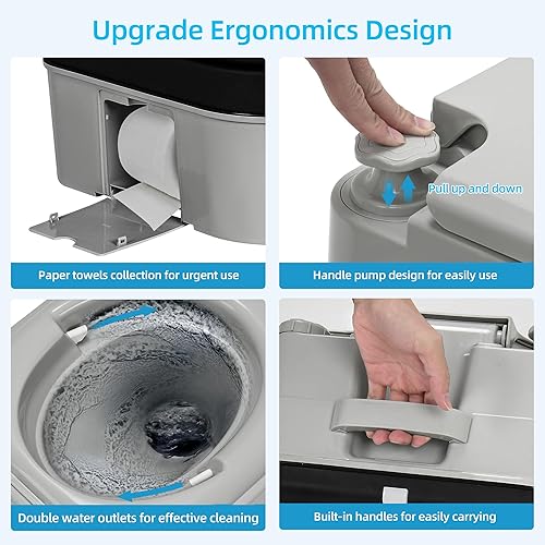 Vista 4 de YITAHOME Portable Toilet 6.34 Gallon Camping Porta Potty with Paper and Detergent Collection Leak-Proof Outdoor RV Porta Potty, Handle Pump