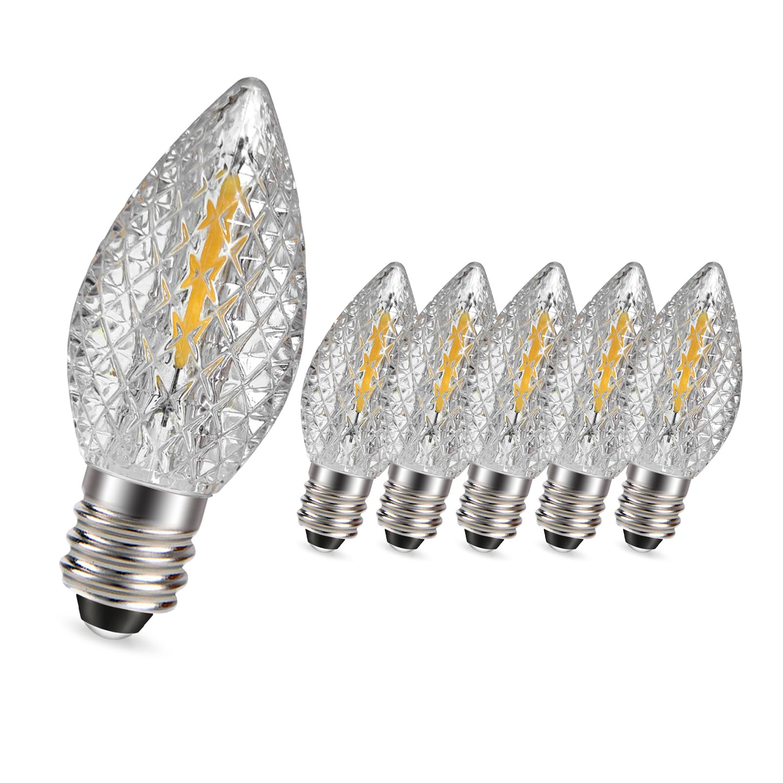 Ruiandsion 6 PCS C7 LED Replacement Christmas 2700K Warm White Light Bulbs- Shatterproof 0.6W 220V E12 Candelabra Base -Holiday Bulbs for Indoor & Outdoor String Lights