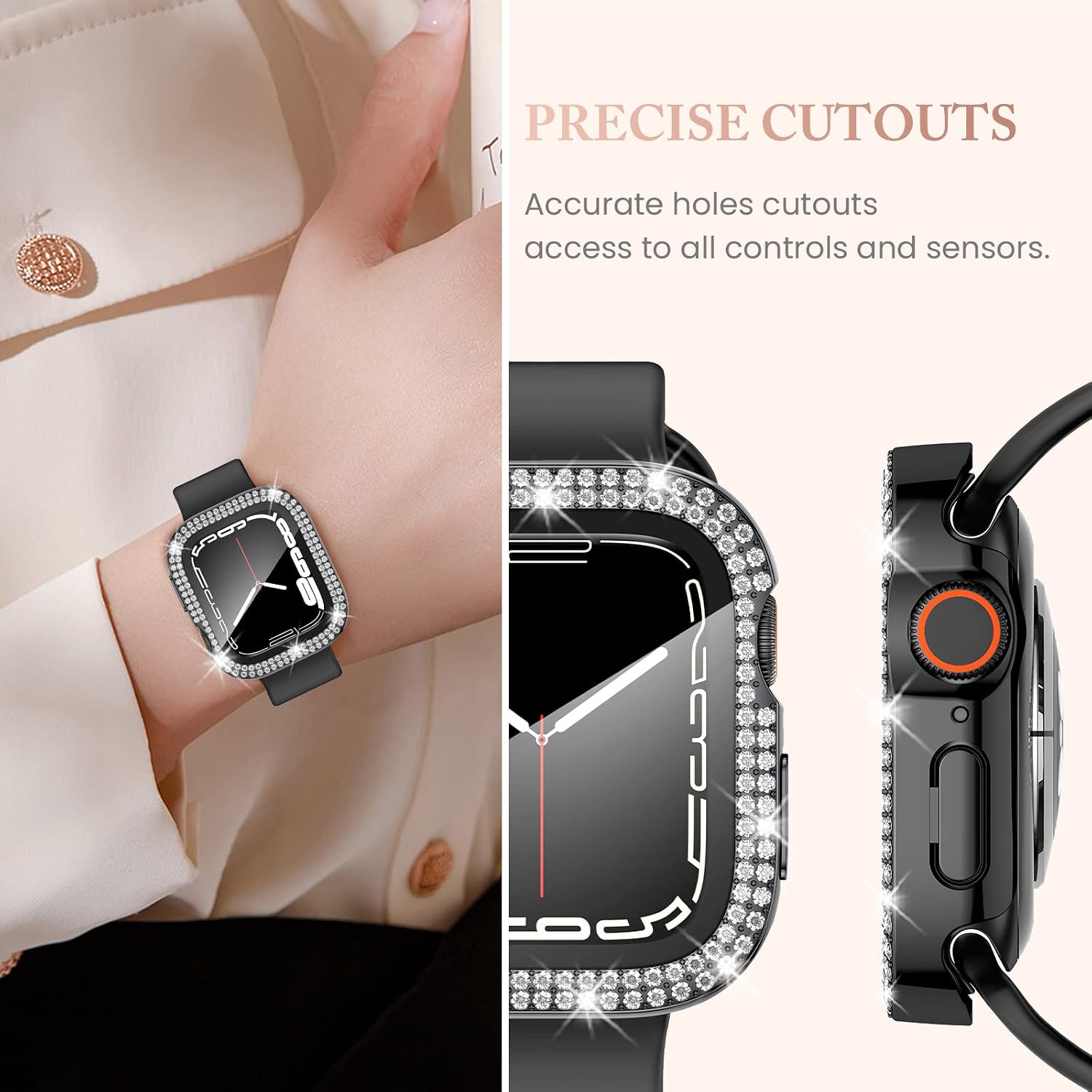Goton 4 Pack for Apple Watch Series 6/5/4/SE 40mm Screen Protector Bling Case, Women Glitter Diamond Rhinestone Face Cover for iWatch Accessories 40mm Red Rose Gold Starlight Black