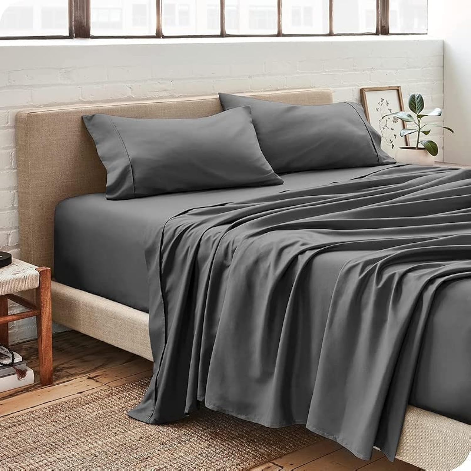 Edenwald Bed Sheet King Size Cotton - Pure Egyptian Cotton King Size BedSheet with Pillow Cover - Solid Dark Gray 600 Thread Count - Stain Resistant, Skin Friendly, Organic Cotton