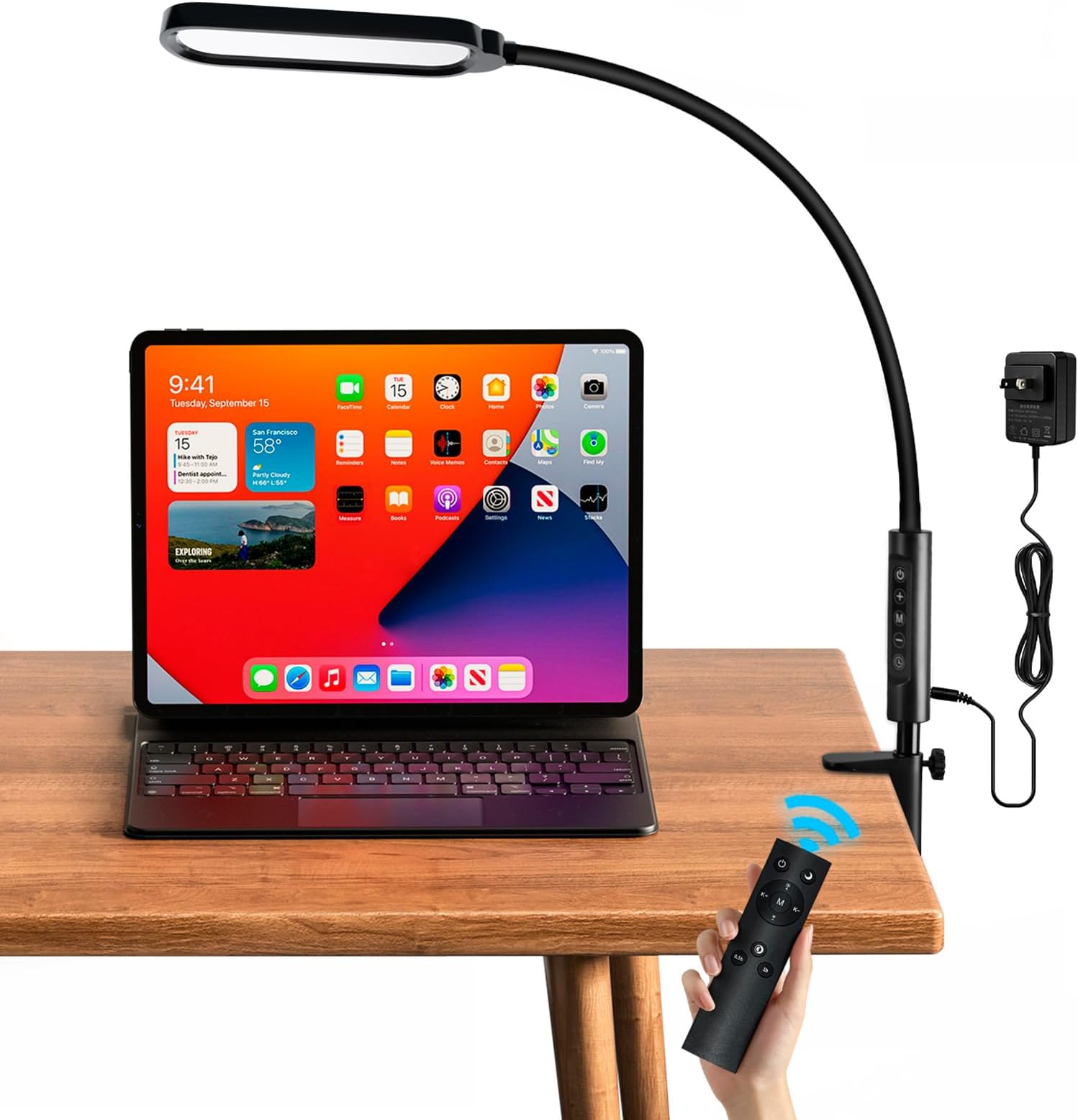 Clamp on Lamp, LUJOLUMIN LED Desk Lamp, 18W, 3000 LMS, 3 Color Modes, 16 Brightness Levels, CRI>95, Reading Light, Eye-Caring Task Lamp with Remote for Reading, Office, Home (Adapter Included)