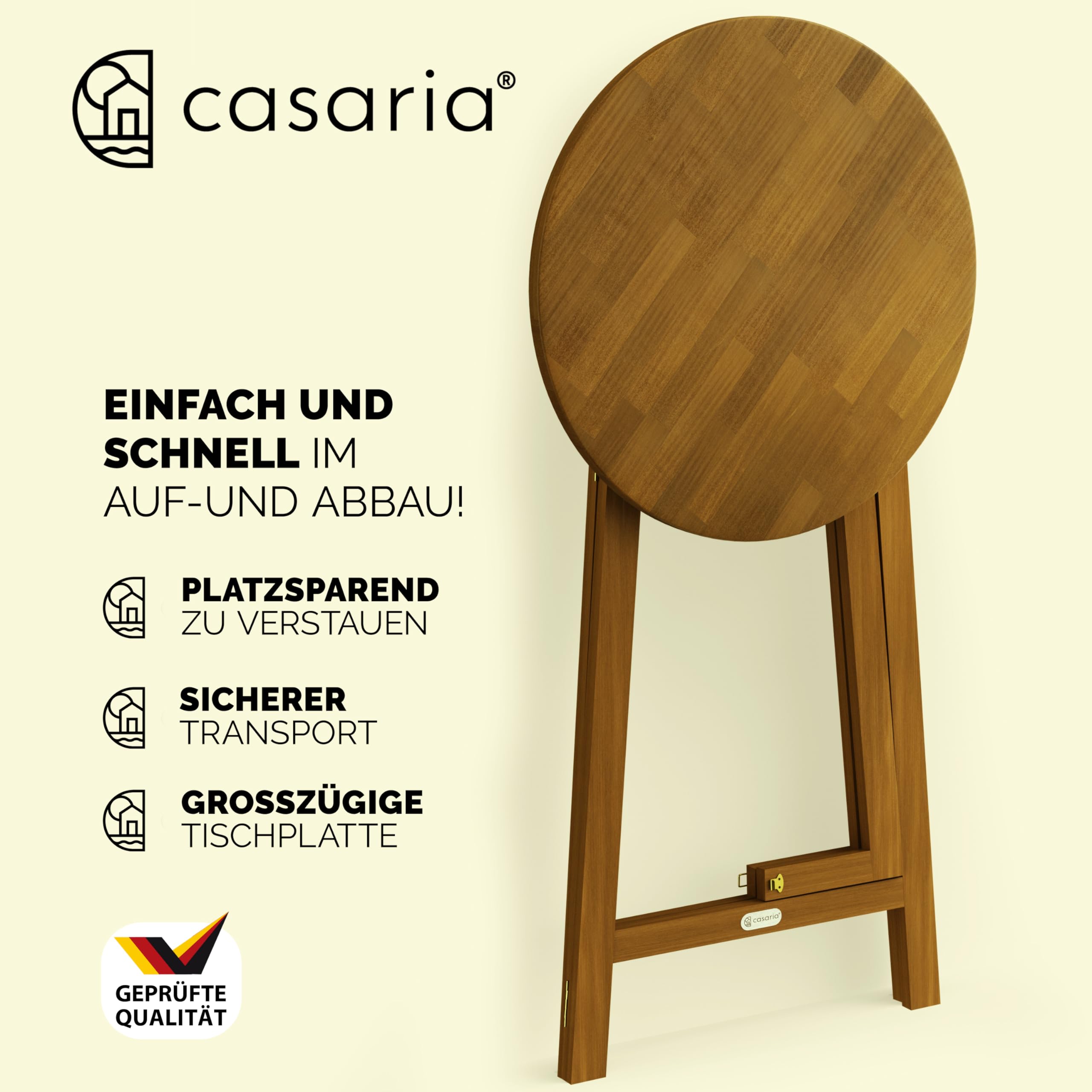 Casaria® Stehtisch Holz Klappbar 110cm Hoch 80 cm Rund Akazie Rustikal Indoor Outdoor Bistrotisch Biertisch Gartentisch Klapptisch Partytisch Bartisch
