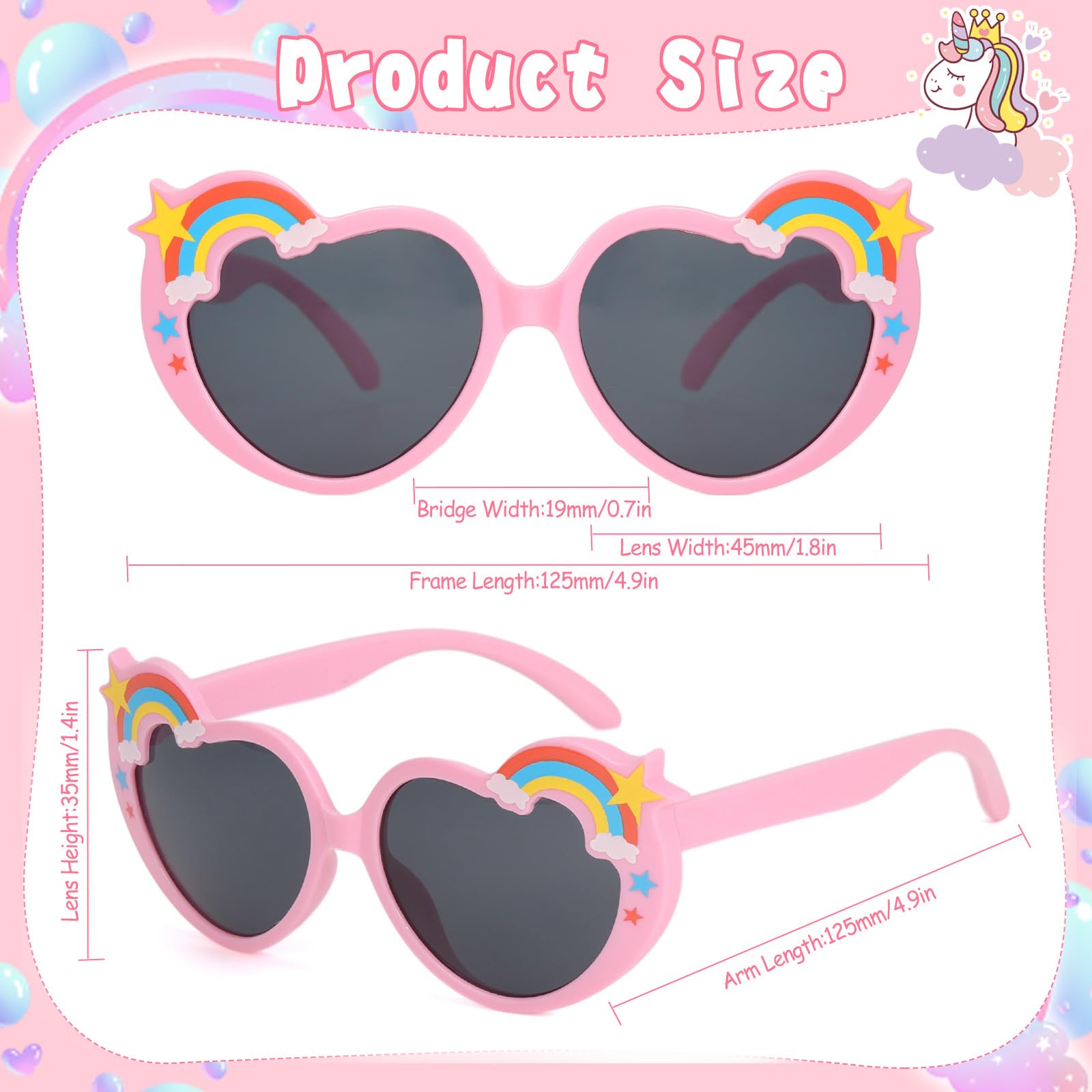 Gorra Niña y Gafas de Sol, Gorras de Béisbol Tie-Dye con Estelar Sombreros para el Sol Arcoíris Ajustable Gafas de Corazon para Niños Sombrero Verano con Visera Rosa Regalo Niña 3-8 Años