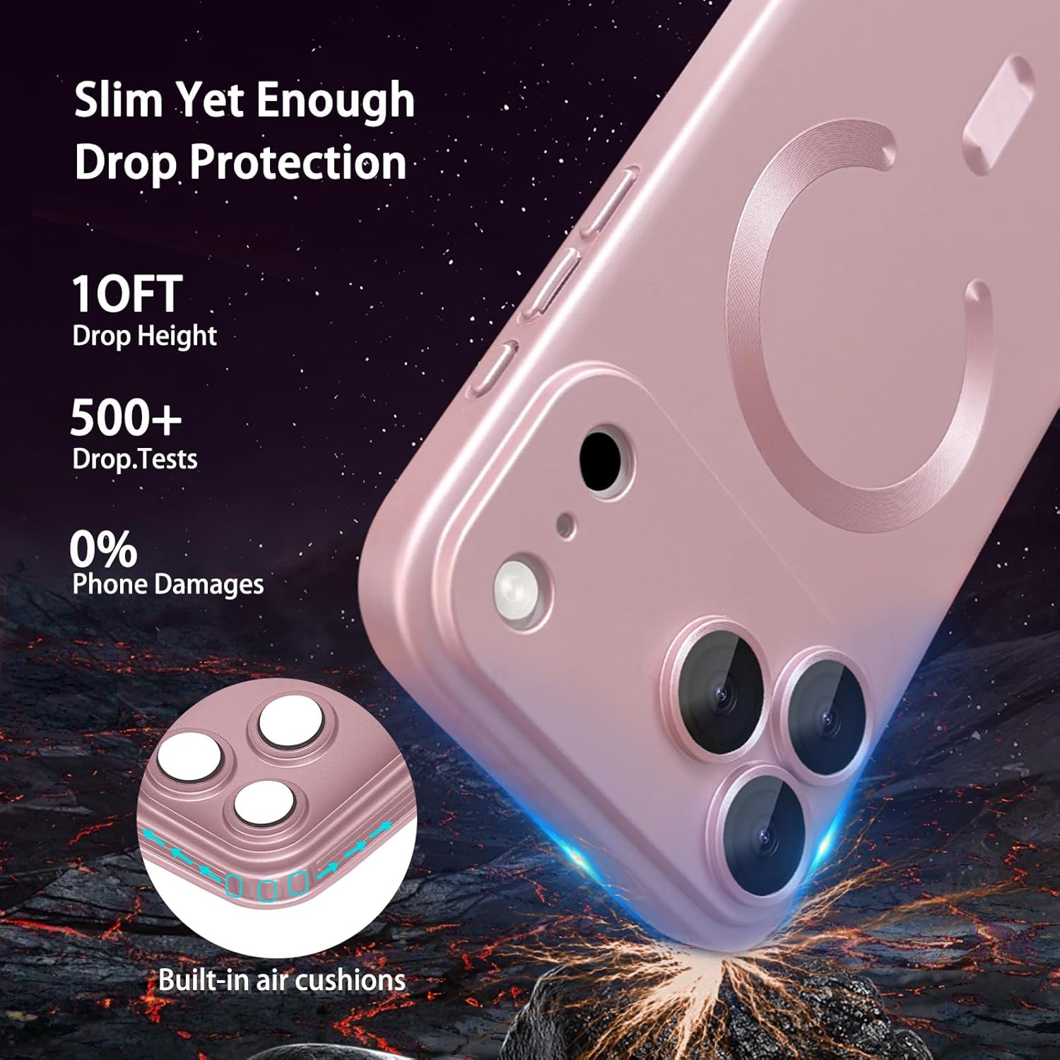 Magnetic for iPhone 17 Pro Max Case, with Camera Lens Protector, Compatible with Magnetic, Slim Shockproof Bumper Soft Silicone Metallic Luster Phone Case for iPhone 17 Pro Max, Pink - Image 4