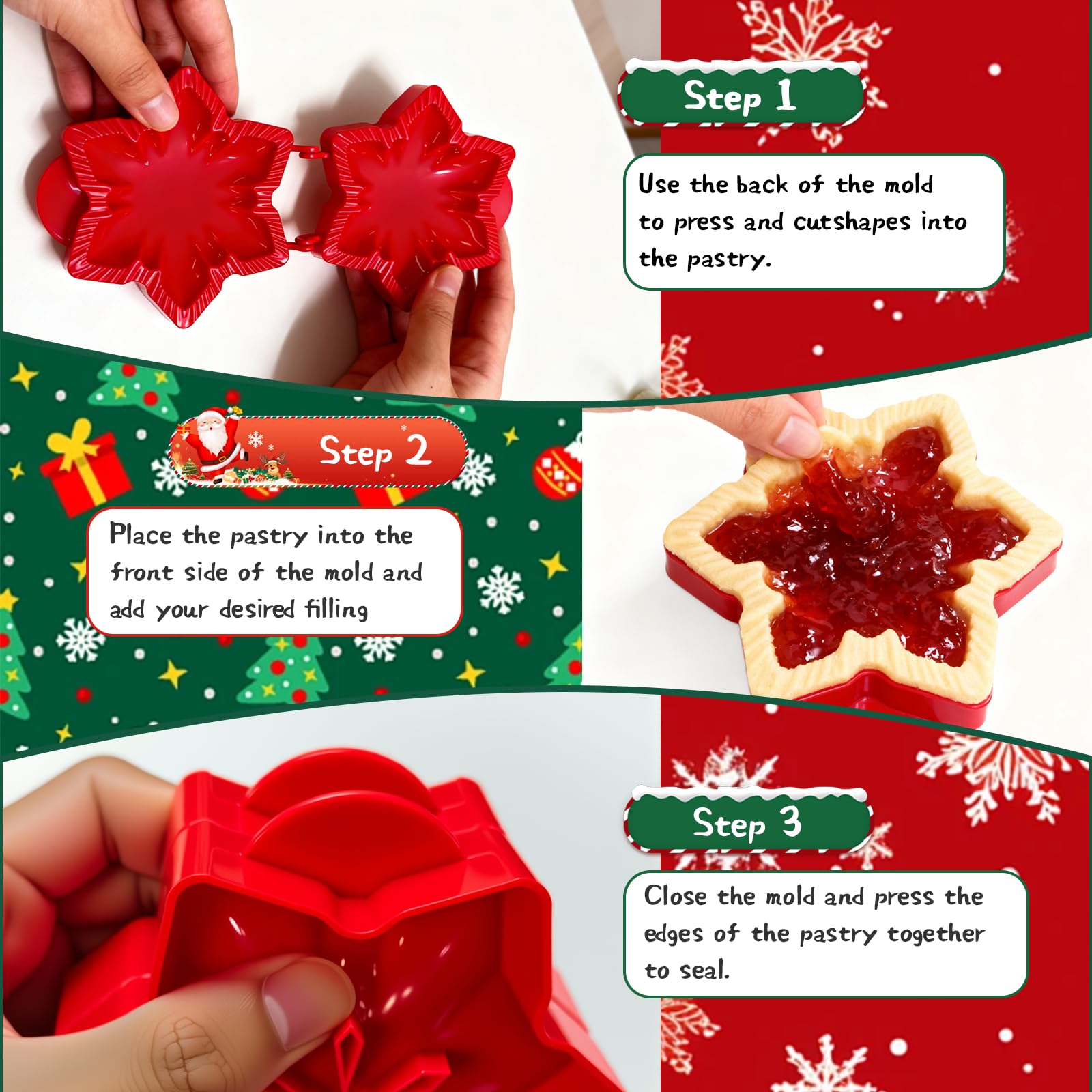 9cs - Set di mini stampi natalizi per torte e biscotti, con 9 forme (fiocco di neve, albero di Natale, mela, ghianda) per feste in casa