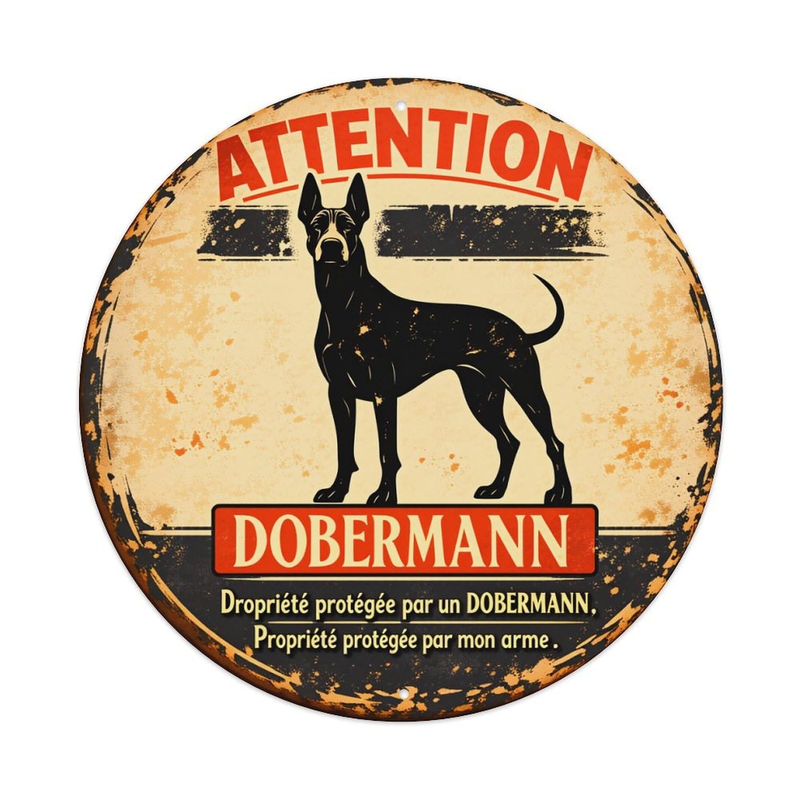 Attention Dobermann Dog Warning Metal Tin Sign Plaque