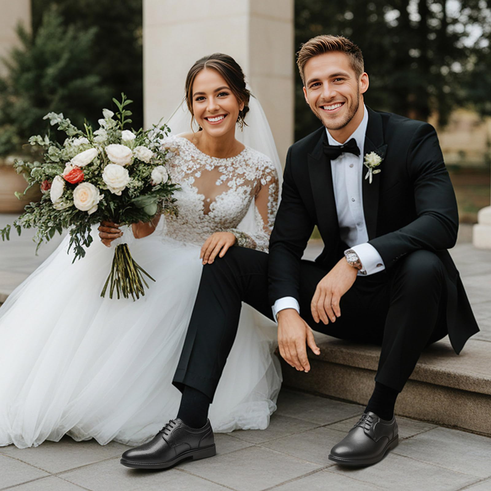HEEZ Zapatillas Vestir Homre Zapatos Oxfords Derby Cordones Clásico Zapatos de Traje Cómodos Formales Boda Zapatillas Piel Negocios Negro Marrón EU 40-46
