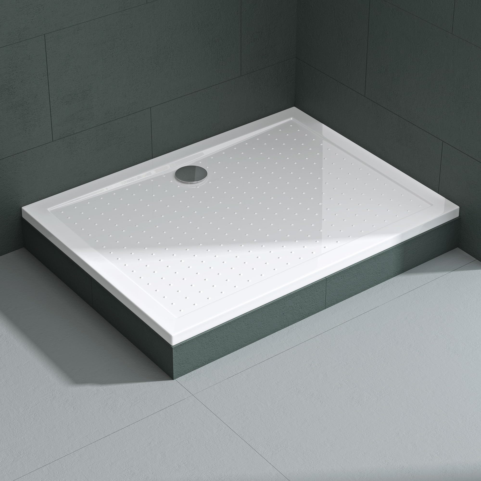 Mai & Mai Piatto Doccia Antiscivolo con Piletta 75x90x4cm, Rettangolare | Piatto Doccia Rettangolare Lucia02AR in Acrilico
