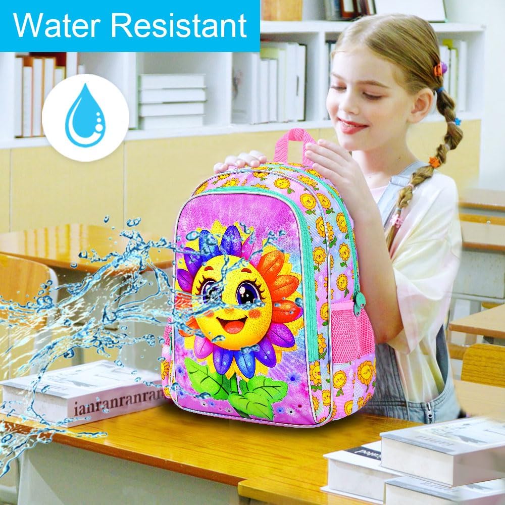 3PCS Kids Smiling Sunflower Bookbag, 16" Girls Bookbag with Lunch Box, Water Resistant Elementary School Bag for Prechool Toddler - Image 7