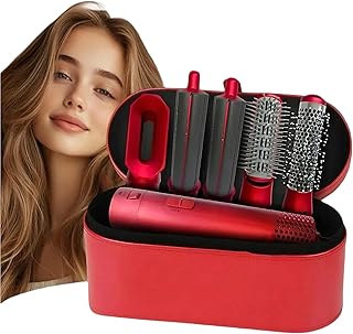 Kronier Professional 5 in 1 Blow Dry Brush with Styling Brush, Hair Styling Tool Set with Chic Bag - Red + Red Box