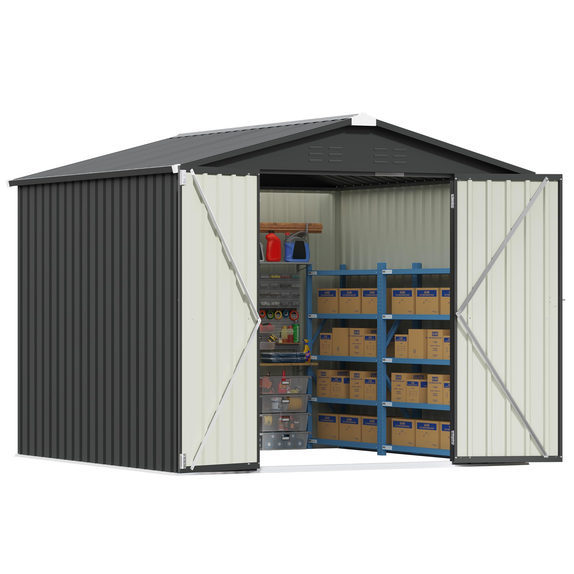 Photo 1 of Patiowell 8x8 FT Outdoor Storage Shed, Metal Tool Sheds, Black