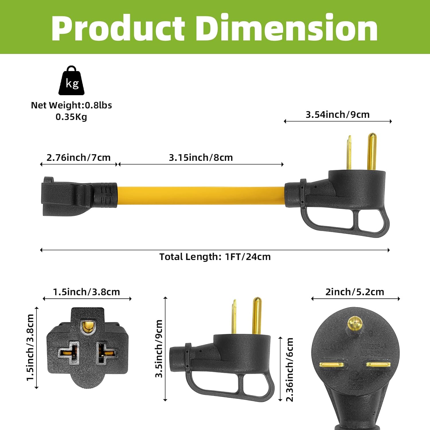 6-30P to 6-20/15R or 5-20/15R EV Charger Adapter Cord NEMA 30 Amp 3 Prong 250V Male 6-30P Female 6-20/15R or 5-20/15R T Blade for Welder Heater 10 AWG 1FT
