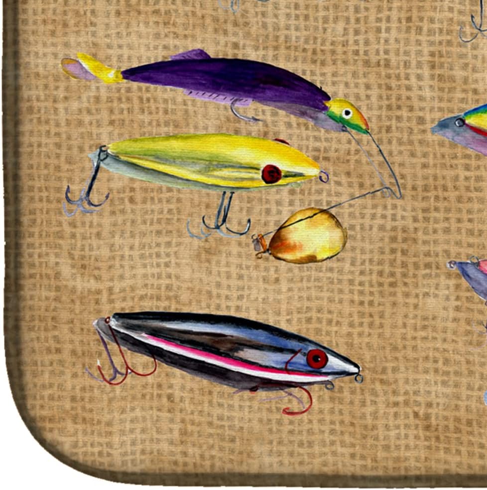 Caroline's Treasures 8796DDM Fishing Lures Dish Drying Mat Absorbent Dish Drying Mat Pad for Kitchen Counter Dish Drainer Mat for Countertop, 14 x 21", Multicolor