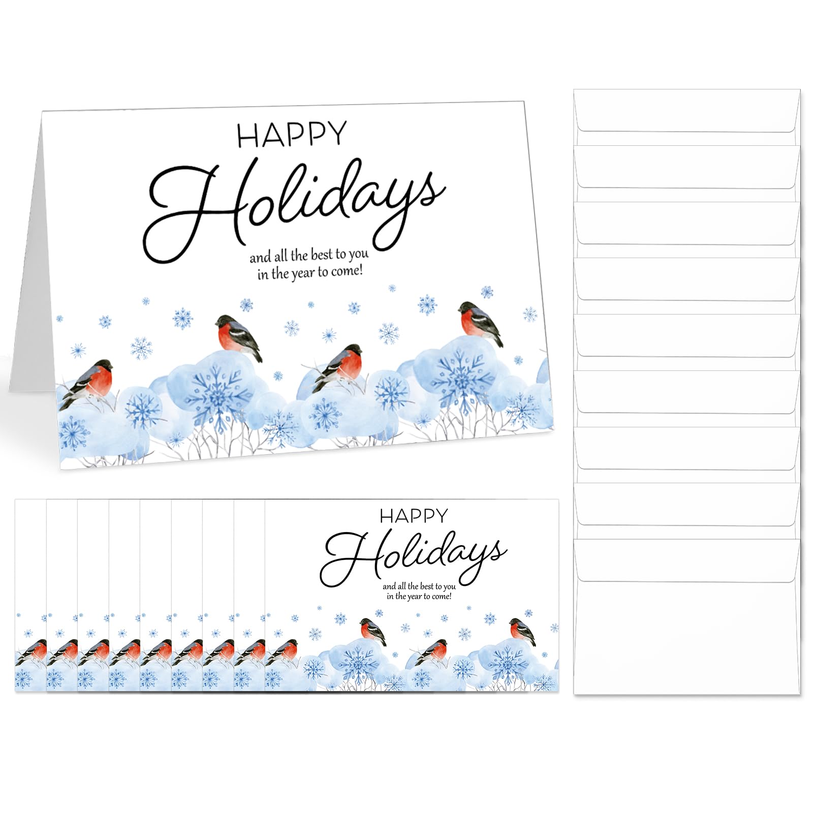 Zhanmai 50 Sets Winter Snowflake Holiday Cards with Envelopes Bulk Cute Bird Blank Happy Holiday Greeting Thank You Card for Birthday Anniversary