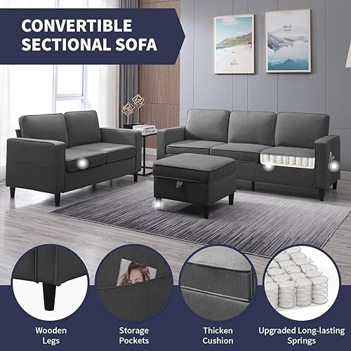 Miniatura 30 de Sofá seccional de 4 piezas con otomana de almacenamiento para sala de estar, juegos de sofás seccionales y sofá biplaza, juego de muebles de sala de