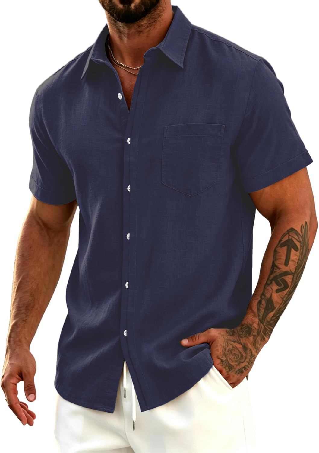 HMIYA Mens Short Sleeve Button Up Cotton Linen Shirts S-3XL 2026 New