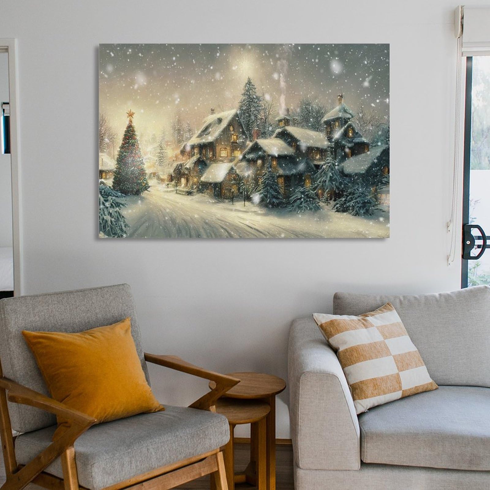 クリスマス村 風景画 油絵 絵画 インテリア エンタメ/ホビー 美術品