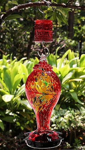 Miniatura 6 de Comedero de vidrio para colibríes y foso de hormigas para colgar al aire libre, botella de vidrio soplado a mano a prueba de fugas