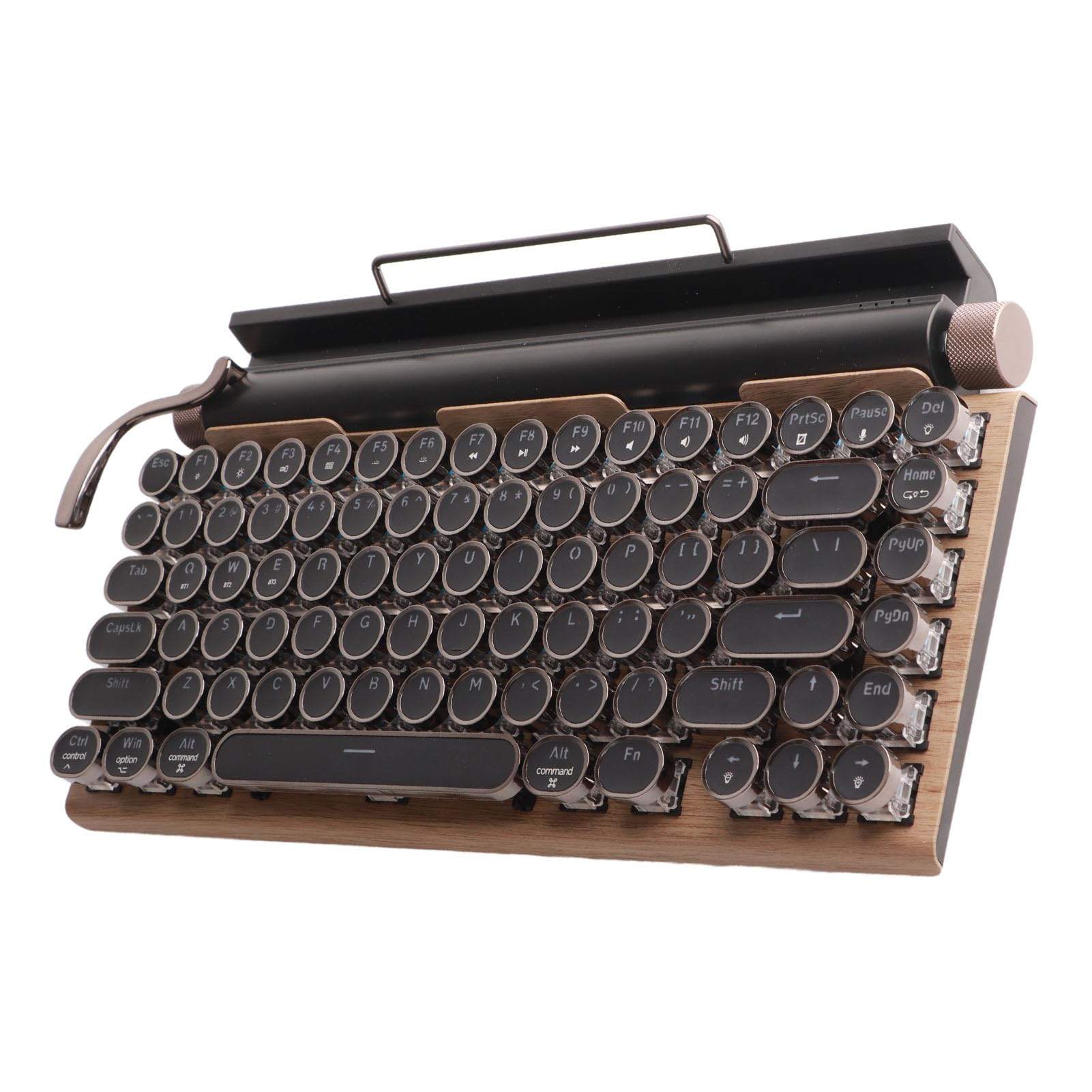 Walmeck Tastiera per Macchina da Scrivere, Tastiera Meccanica Wireless a 83 Tasti con Copritasti Rotondi in Metallo, Compatibile con 10 IOS OS X (Venatura del legno)