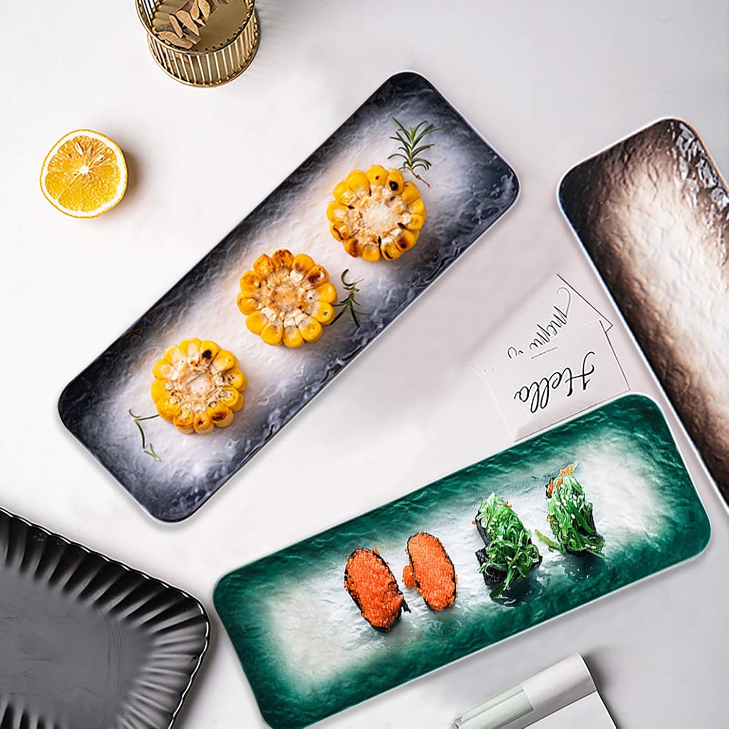 Eglaf 11.5'' Ceramic Platters, Rectangular Sushi Plates, Set of 3 Colors