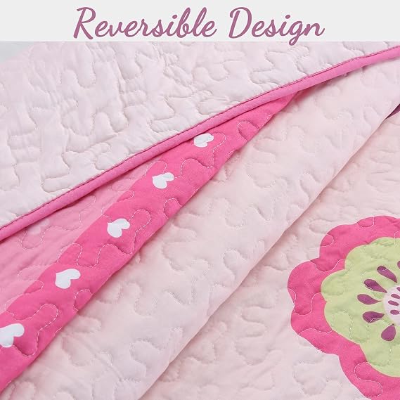 Cozy Line Home Fashions Pink Little Heart Floral Microfiber Reversible Girls Coverlet Bedspread Quilt Set, Bedspread, Coverlet (Flower Garden, Twin - 2 Pieces)