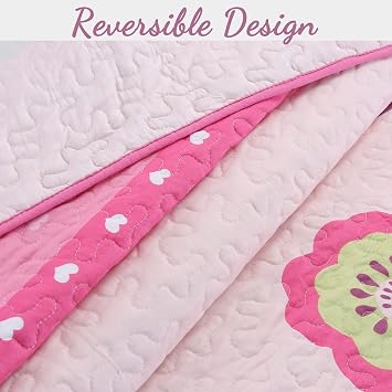 Cozy Line Home Fashions Pink Little Heart Floral Microfiber Reversible Girls Coverlet Bedspread Quilt Set, Bedspread, Coverlet (Flower Garden, Twin - 2 Pieces)