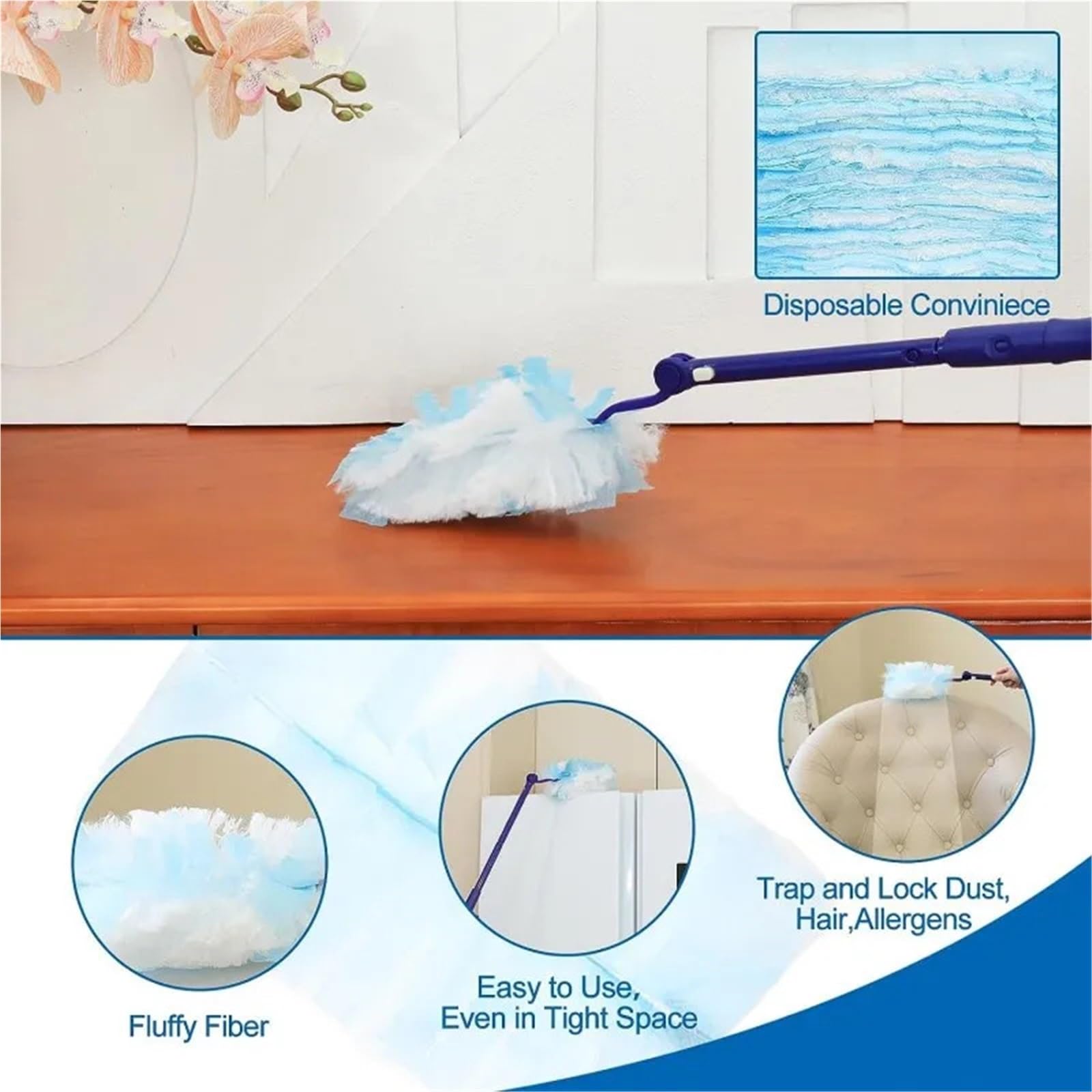 Plumero Atrapapolvo con Cabezales de Repuesto, Cepillo Limpieza escalable, recambios Plumero, Herramienta electrostática for el hogar y la Oficina(AB 20PCS Cloth)