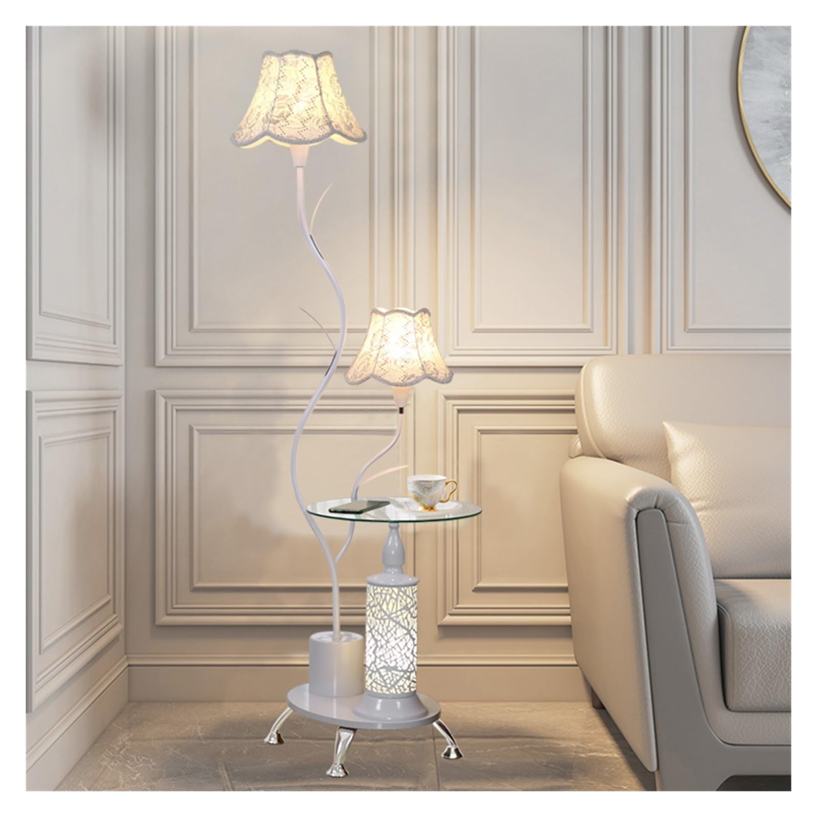 Luce da terra Lampada da Terra, Semplice con Tavolino in Vetro, Piedini for Divano in Hardware, for Soggiorno/Camera Letto/Ufficio Lampada d'angolo