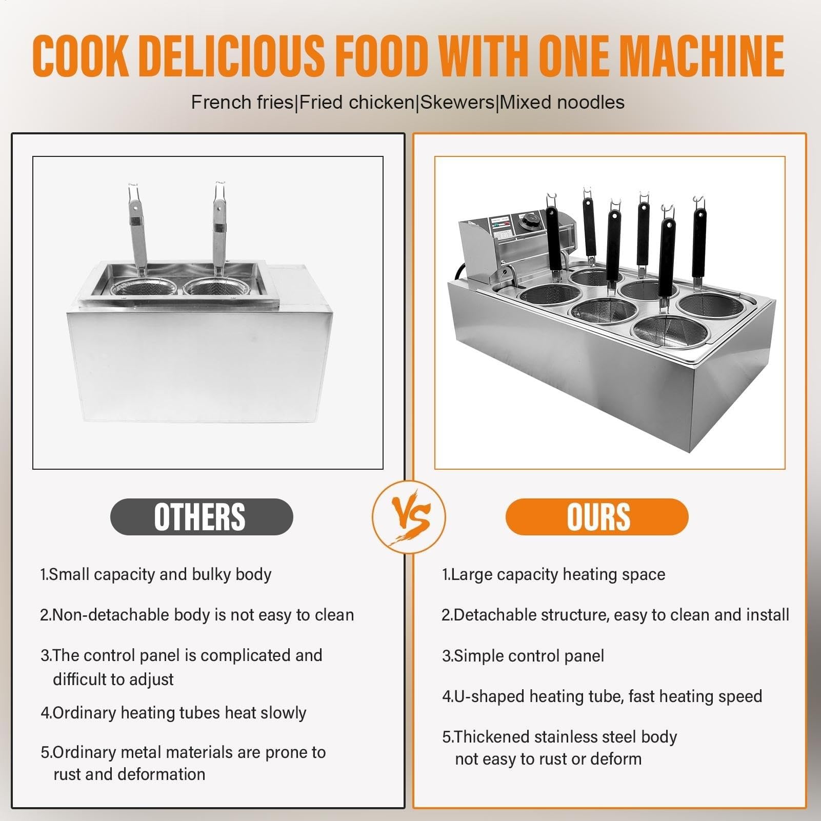 Macchina per la Cottura di Noodles Professionale, friggitrice elettrica con Filtro per Noodles e cestello Rimovibile, cuocipasta Elettrico da Tavolo con Controllo della Temperatura(6 Holes)