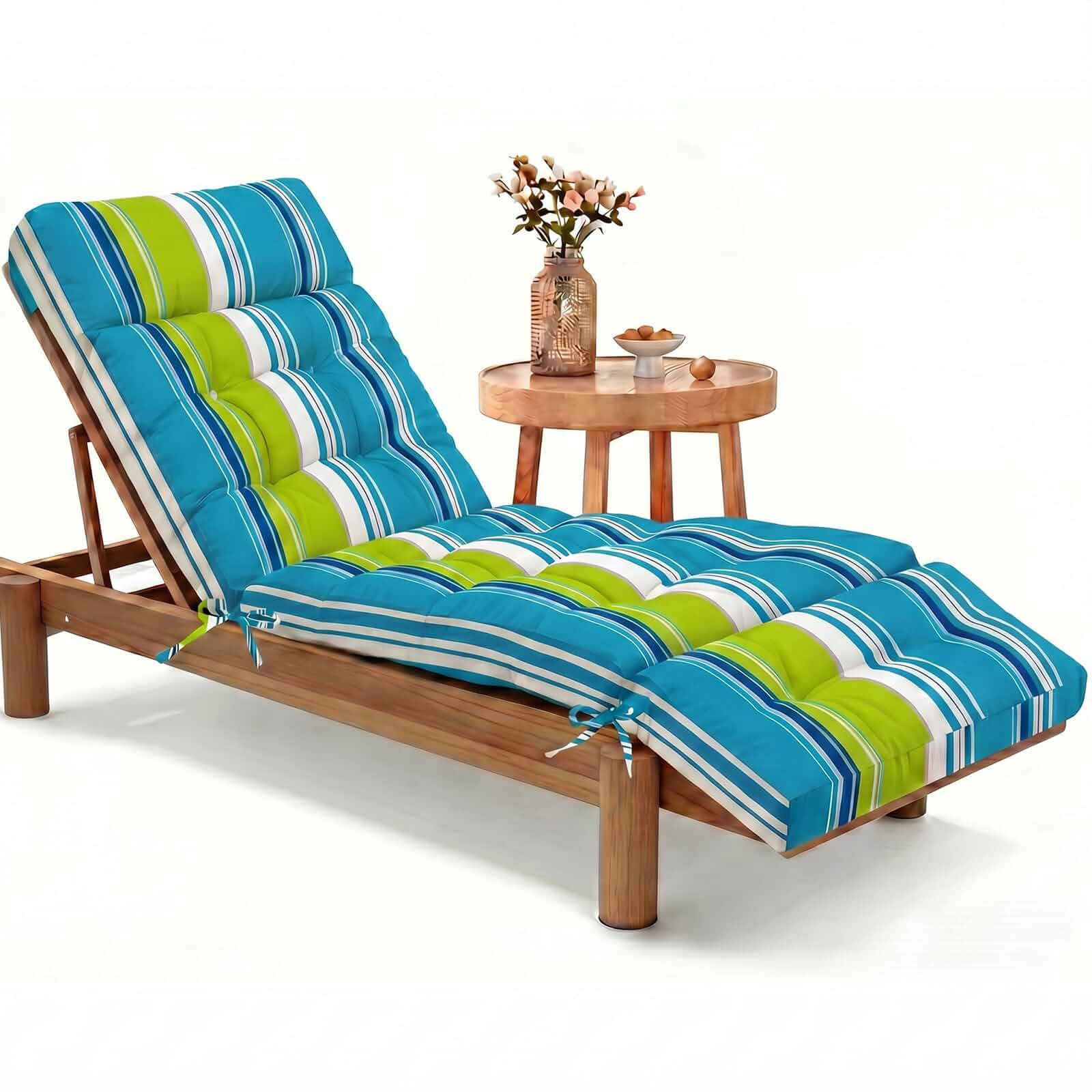 MAGIC ELEPHANT Chaise Lounge Cushion Outdoor, Memory Foam Patio Lounge Chair Cushion with Ties for Indoor Outdoor Furniture, Water-Repellent Replacement Long Chair Cushion (Green-Blue Stripe) Plain