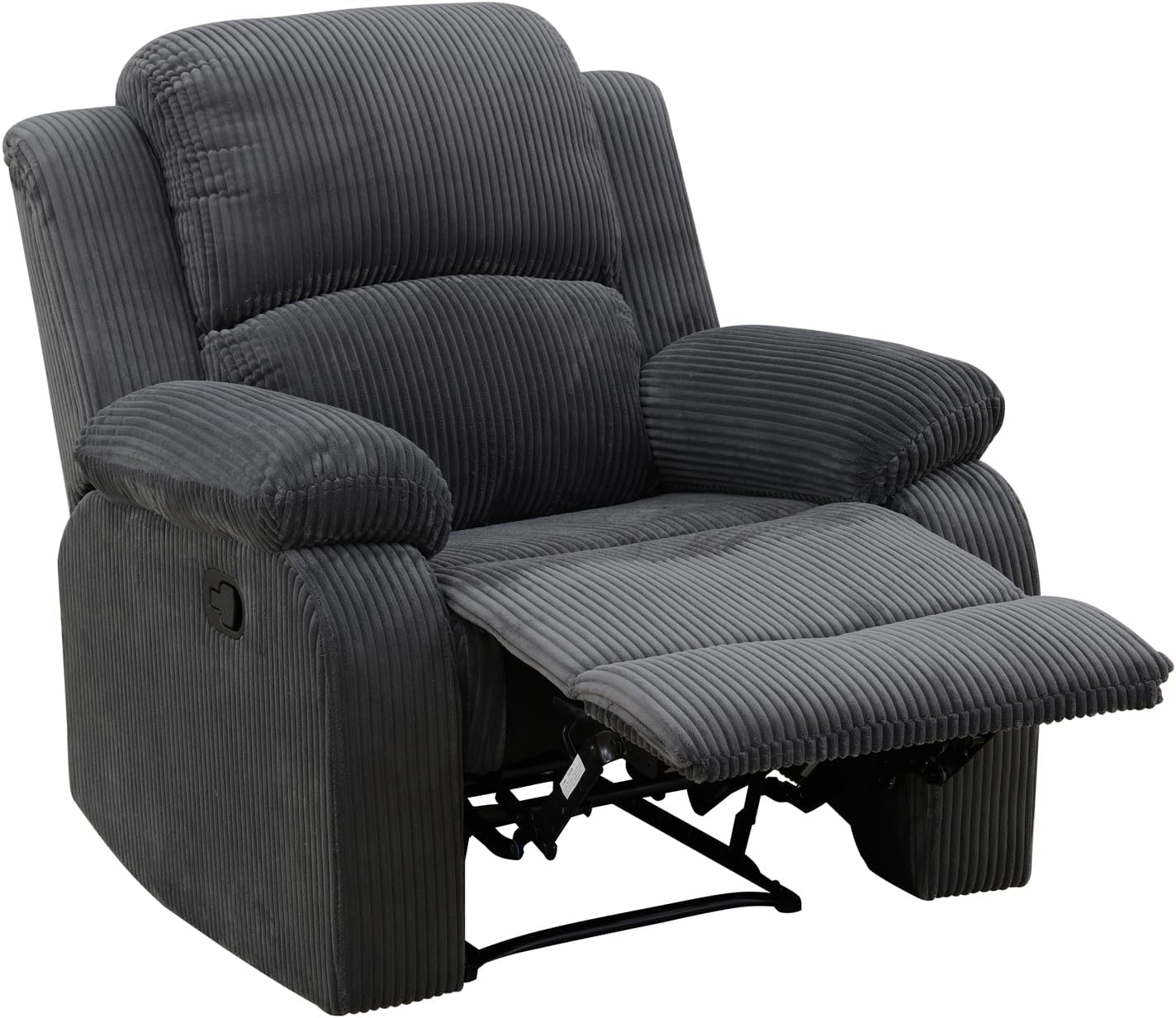 Manual Corduroy Recliner Chair Sofa for Living Room,35" Ergonomic Reclining Chair with 10" Arm/Upholstered Seat/Metal Frame,Modern Single Couch for Rv Sofa/Home Theater/Office(Dark Grey)