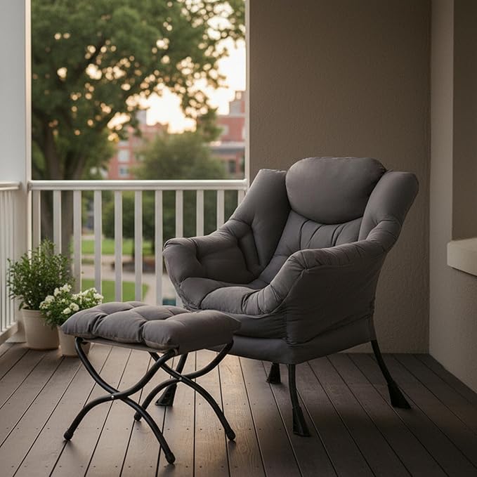 Sillón Lounge Moderno con Puff Gris Oscuro miniatura 8