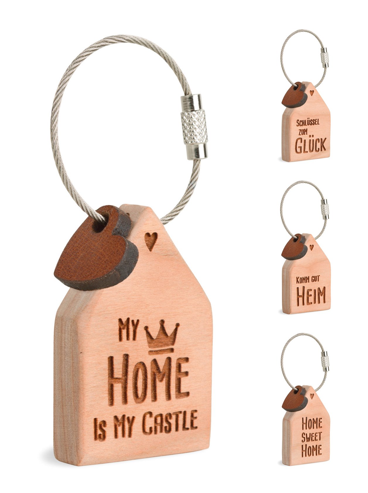 Cherry Wood Key Ring with Laser Engraving, Ideal as a Gift Idea, Saying Selectable 14,5 x 12,5 cm Home sweet home - Image 2