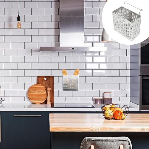 Miniatura 8 de DOITOOL Soporte para utensilios con 2 compartimentos divididos, cesta de acero inoxidable para lavavajillas de cocina con gancho, cesta escurridor