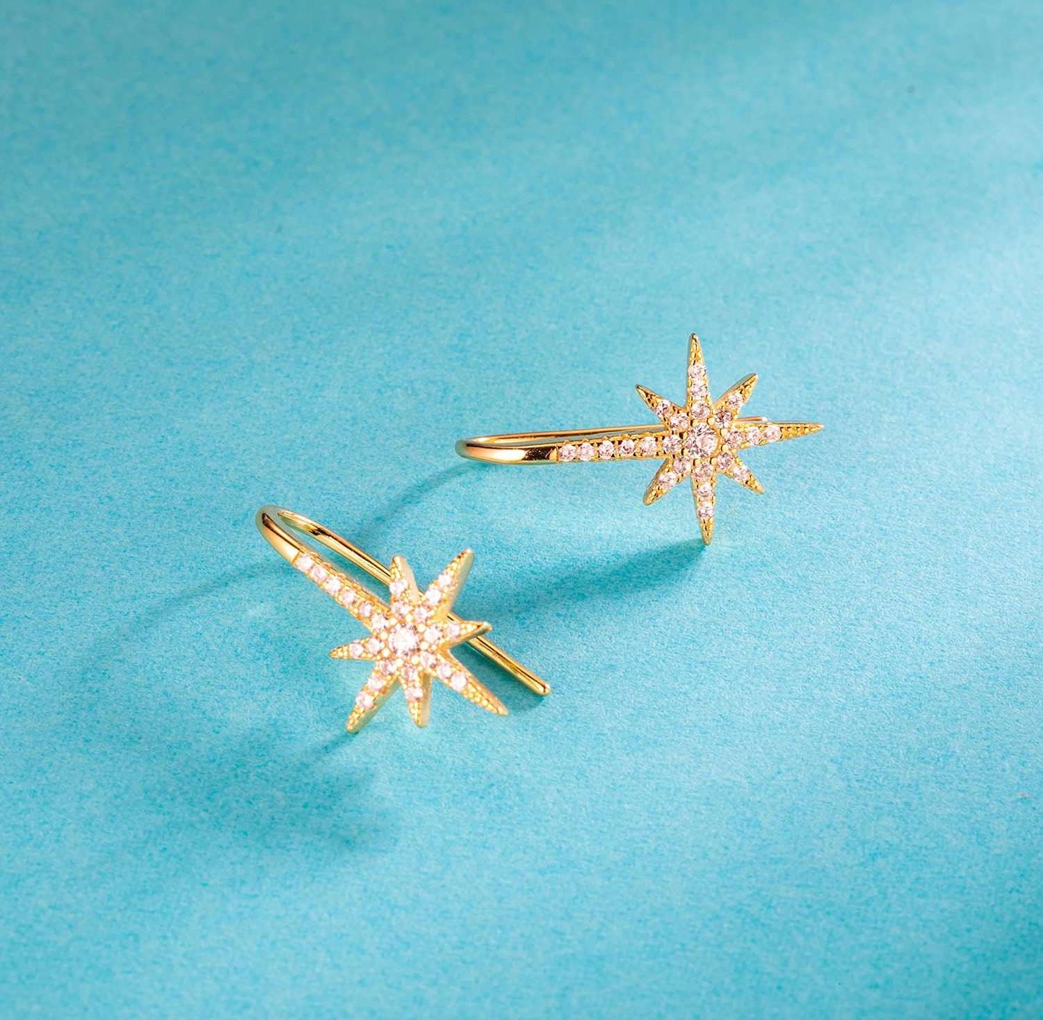 SLUYNZ Solid 925 Sterling Silver Sparkling Star Drop Earrings for Women Teens CZ Star Drop Hook Earrings