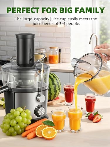 Vista 7 de Máquinas exprimidoras de 1200 W con canal de alimentación de 3 pulgadas para frutas y verduras enteras, extractor centrífugo de jugo de doble